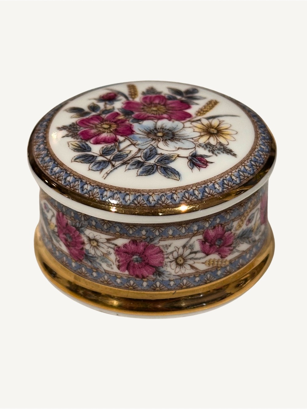 Falcon Staffordshire 24k Victoriana Floral Bone China Trinket Jewelry Box